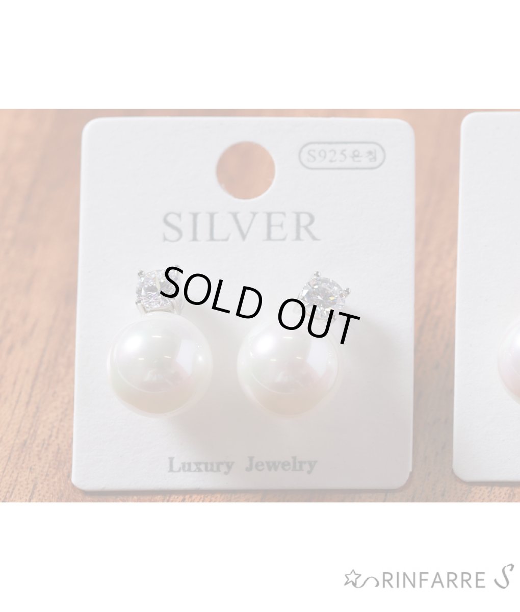 画像2: [ジュエリー][ピアス] シルバー925ポスト・bigパール・ポイントストーン・スタッド・ピアス (2)