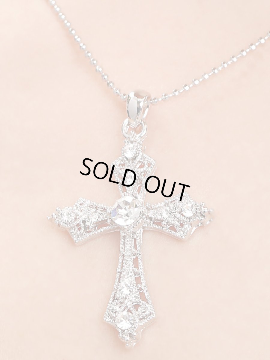 画像2: [ジュエリー]シルバー・クリアストーン・ミディアムサイズ・クロス・ネックレス (2)