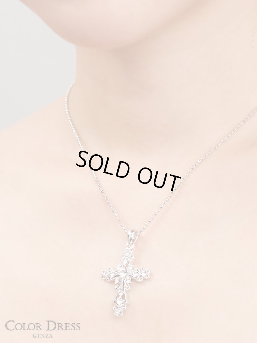 画像3: [ジュエリー]シルバー・クリアストーン・ミディアムサイズ・クロス・ネックレス (3)