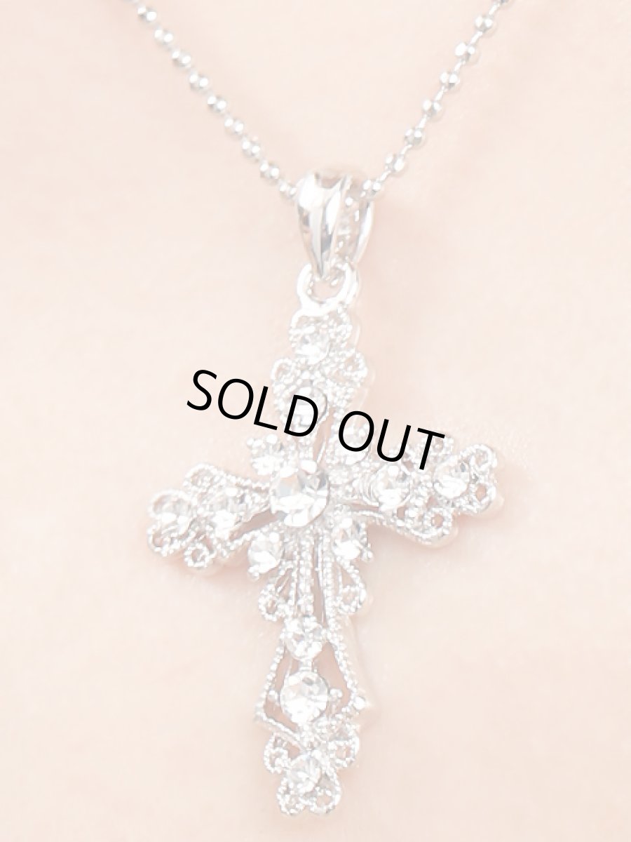 画像4: [ジュエリー]シルバー・クリアストーン・ミディアムサイズ・クロス・ネックレス (4)