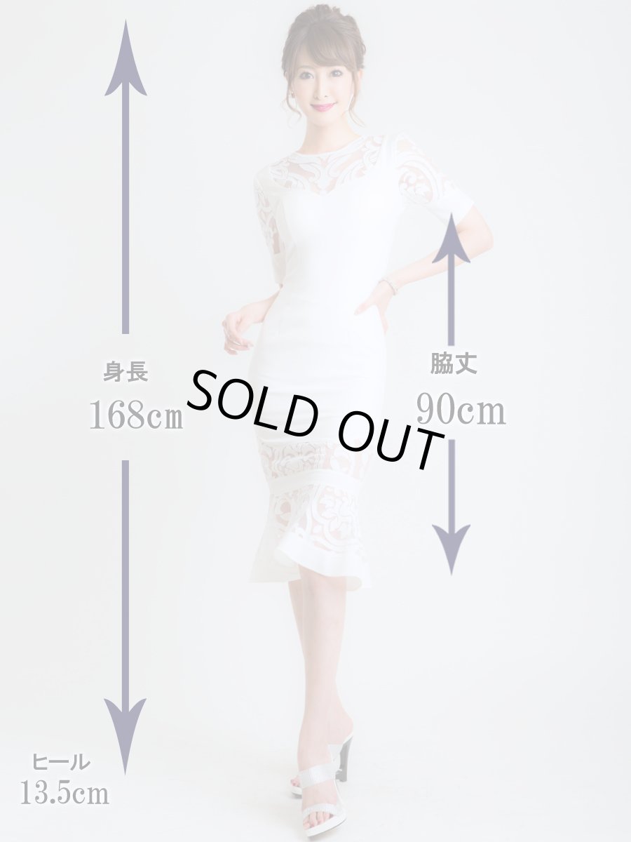 画像5: [お問い合わせ多数!!再入荷][韓国製][rinfarre] [山崎みどり・薗田杏奈着用][姉ageha]シンプル・ケミカルレース・シースルー・ハートカット・大人・エレガント・五分袖・タイト・マーメイドライン・ミディアムドレス・ワンピース[送料無料]mybk (5)