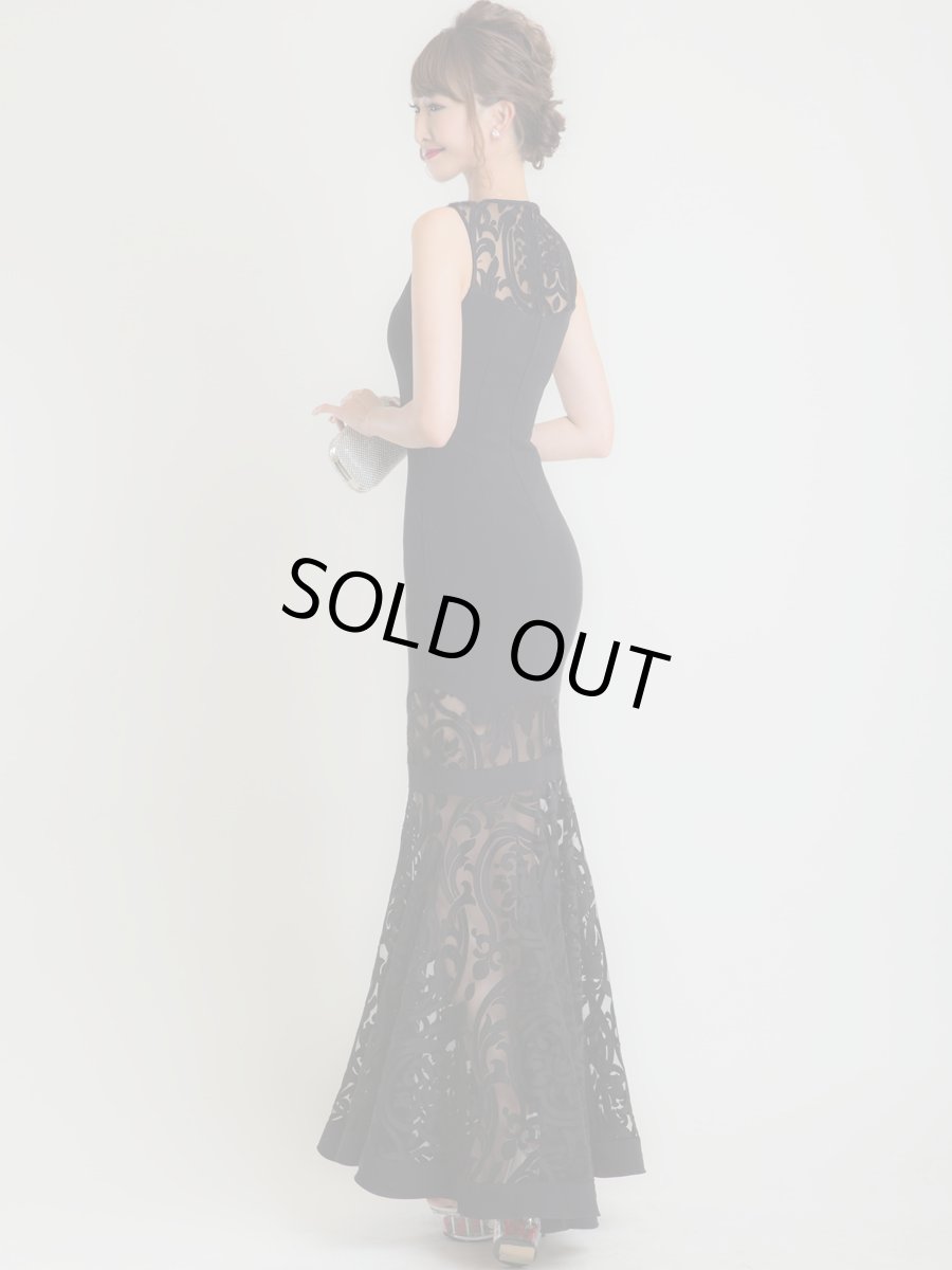 画像3: [お問い合わせ多数!!再入荷][韓国製][rinfarre] [薗田杏奈着用]シンプル・ケミカルレース・シースルー・ハートカット・大人・エレガント・ノースリーブ・タイト・マーメイドライン・ロングドレス《送料＆代引き手数料無料》 (3)