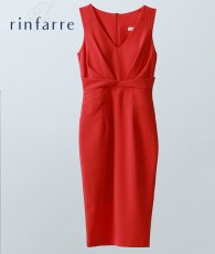 画像13: [韓国製][rinfarre]レッド・シンプル・無地・ウエストタック・Vネック・ノースリーブ・タイト・ミディアムドレス・ワンピース[MIRIN着用][送料無料] (13)