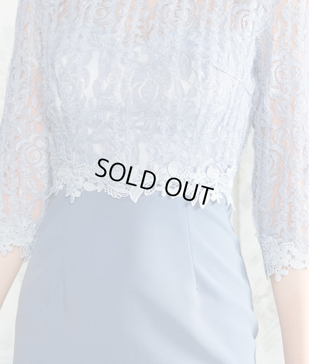 画像12: [SALE品のため返品不可＆再入荷なしの現品限り][韓国製][rinfarre]ブルーグレー・くすみカラー・ラウンドネック・切り替え・タイト・七分袖・ミディアムドレス・ワンピース[黒木麗奈着用] (12)