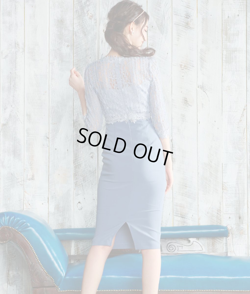 画像3: [SALE品のため返品不可＆再入荷なしの現品限り][韓国製][rinfarre]ブルーグレー・くすみカラー・ラウンドネック・切り替え・タイト・七分袖・ミディアムドレス・ワンピース[黒木麗奈着用] (3)