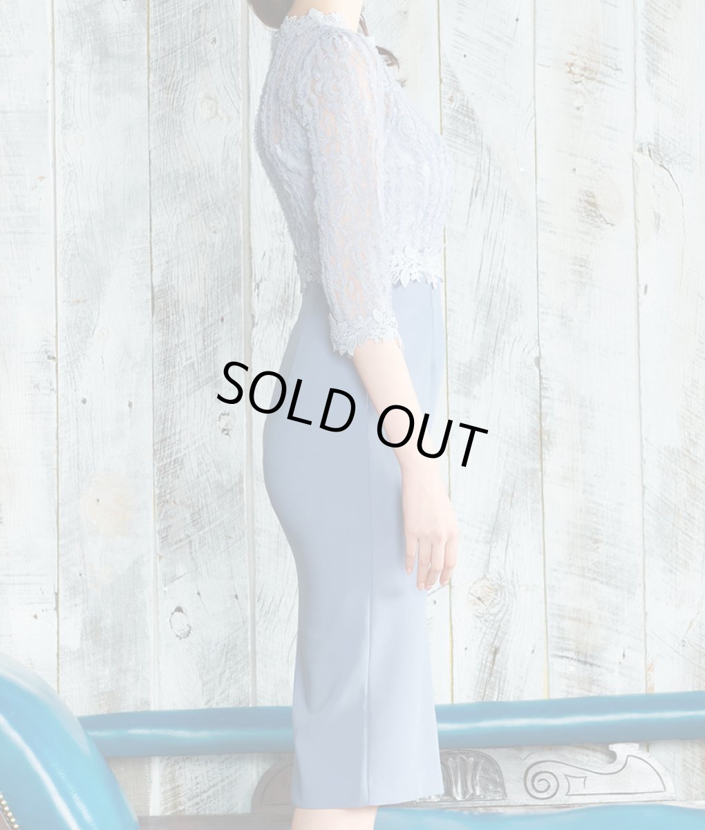 画像7: [SALE品のため返品不可＆再入荷なしの現品限り][韓国製][rinfarre]ブルーグレー・くすみカラー・ラウンドネック・切り替え・タイト・七分袖・ミディアムドレス・ワンピース[黒木麗奈着用] (7)