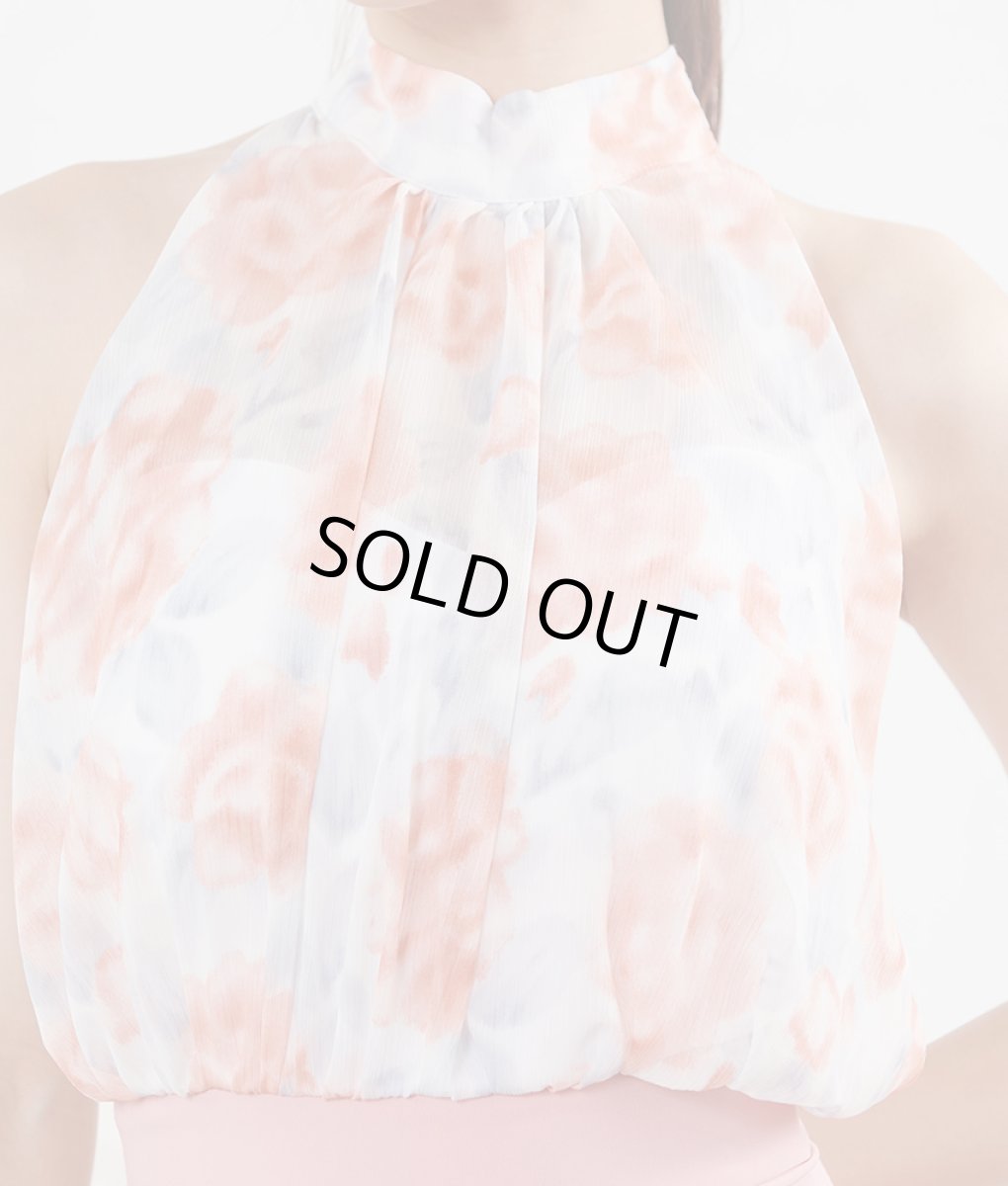 画像9: [韓国製][rinfarre][SALE品のため返品不可＆再入荷なしの現品限り]ピンク・花柄・シフォン・ハイネック・ホルターネック・背中開き・タイト・ミディアムドレス・ワンピース[MIRIN着用][送料無料] (9)