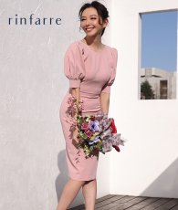 画像1: [セール品のため返品不可＆再入荷なしの現品限り][韓国製][rinfarre]シンプル・ピンクベージュ・背中開き・ゴールドチェーン×一粒ジュエリー・タイト・ミディアムドレス・ワンピース[山崎みどり]my (1)