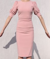 画像6: [セール品のため返品不可＆再入荷なしの現品限り][韓国製][rinfarre]シンプル・ピンクベージュ・背中開き・ゴールドチェーン×一粒ジュエリー・タイト・ミディアムドレス・ワンピース[山崎みどり]my (6)