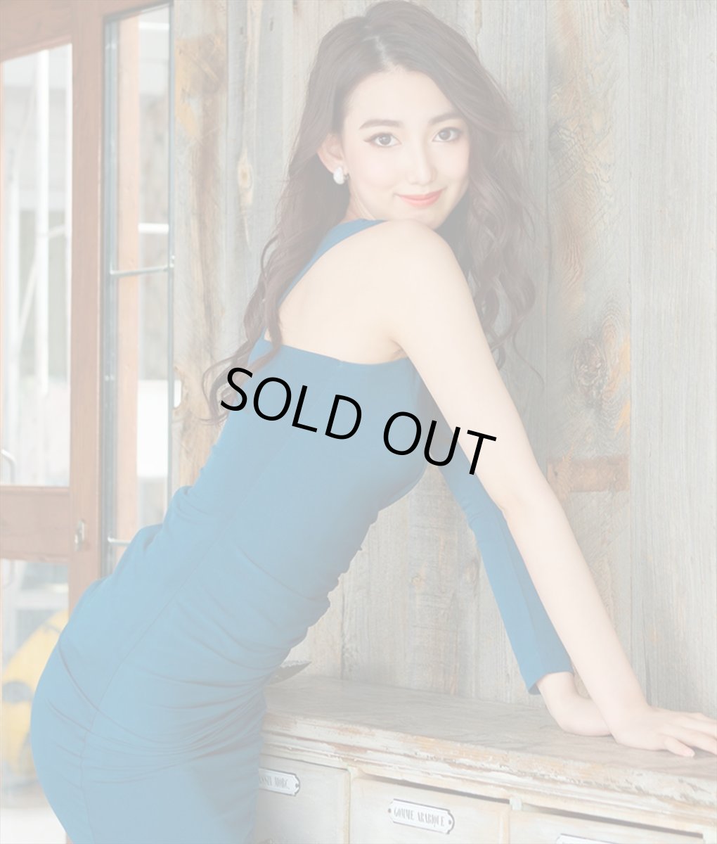 画像4: [韓国製][rinfarre][SALE品のため返品不可＆再入荷なしの現品限り]ブルーグリーン・片長袖・ギャザー・タイト・ミディアムドレス・ワンピース[黒木麗奈着用] (4)