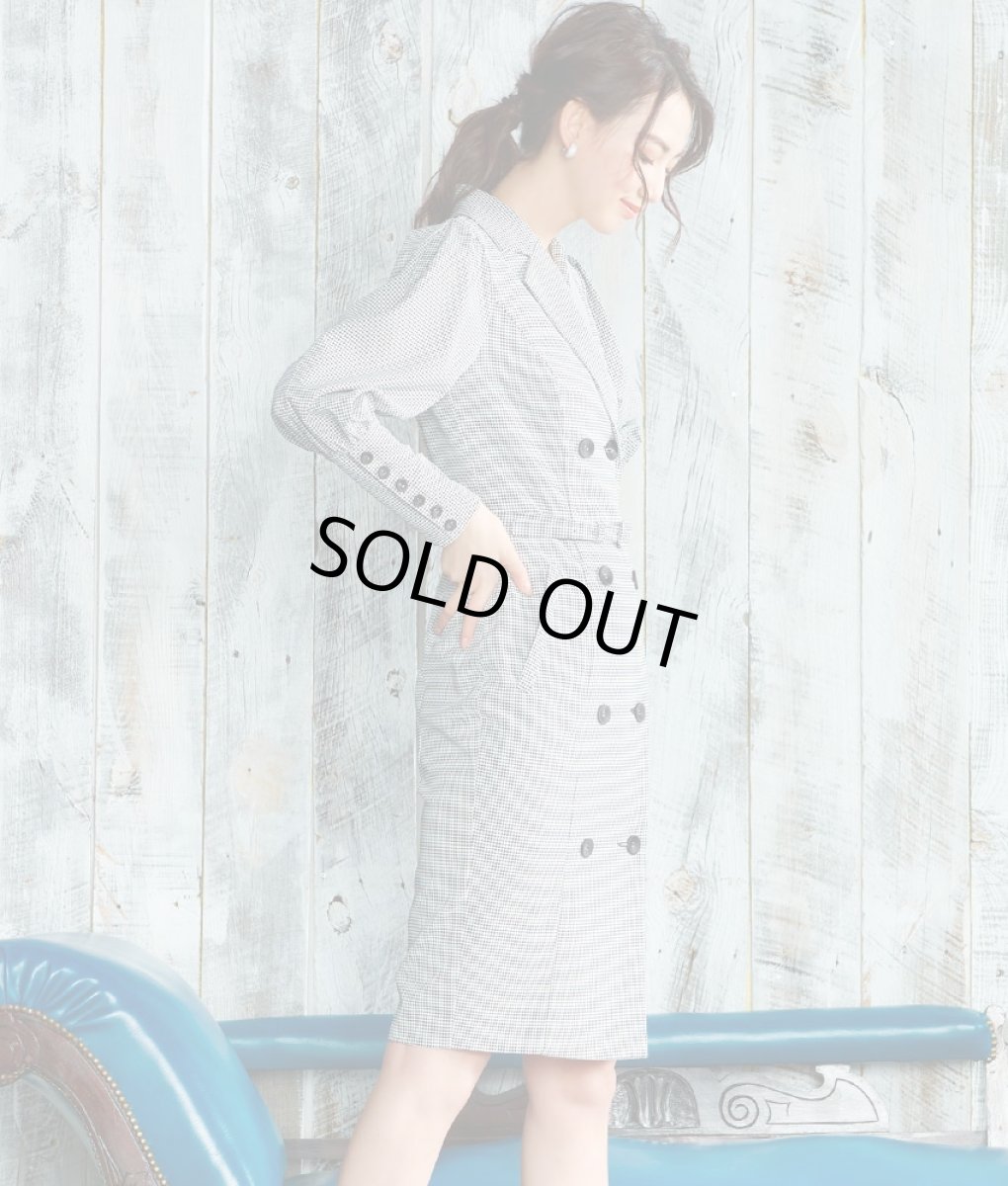 画像2: [韓国製][rinfarre][SALE品のため返品不可＆再入荷なしの現品限り]千鳥格子・前ボタン・長袖・タイト・クール系・コート風・膝丈・ミニ・ワンピース・ドレス[黒木麗奈着用][送料無料] (2)