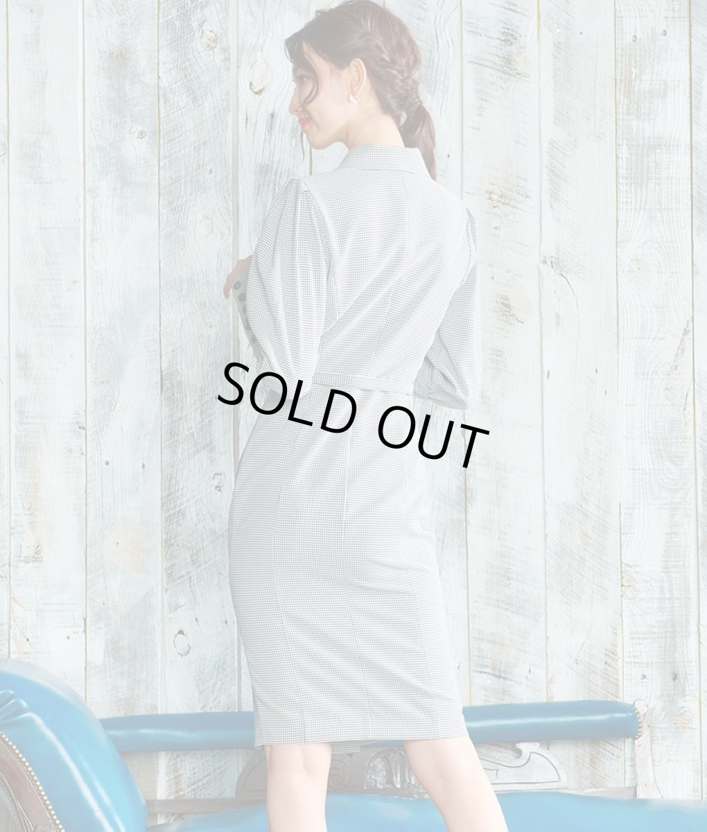 画像3: [韓国製][rinfarre][SALE品のため返品不可＆再入荷なしの現品限り]千鳥格子・前ボタン・長袖・タイト・クール系・コート風・膝丈・ミニ・ワンピース・ドレス[黒木麗奈着用][送料無料] (3)