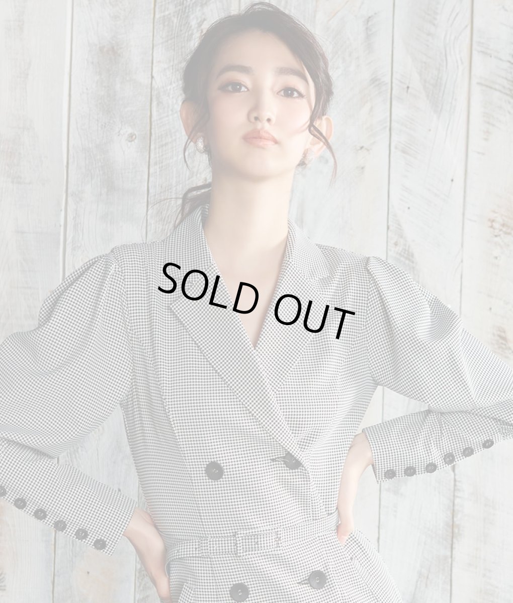 画像4: [韓国製][rinfarre][SALE品のため返品不可＆再入荷なしの現品限り]千鳥格子・前ボタン・長袖・タイト・クール系・コート風・膝丈・ミニ・ワンピース・ドレス[黒木麗奈着用][送料無料] (4)