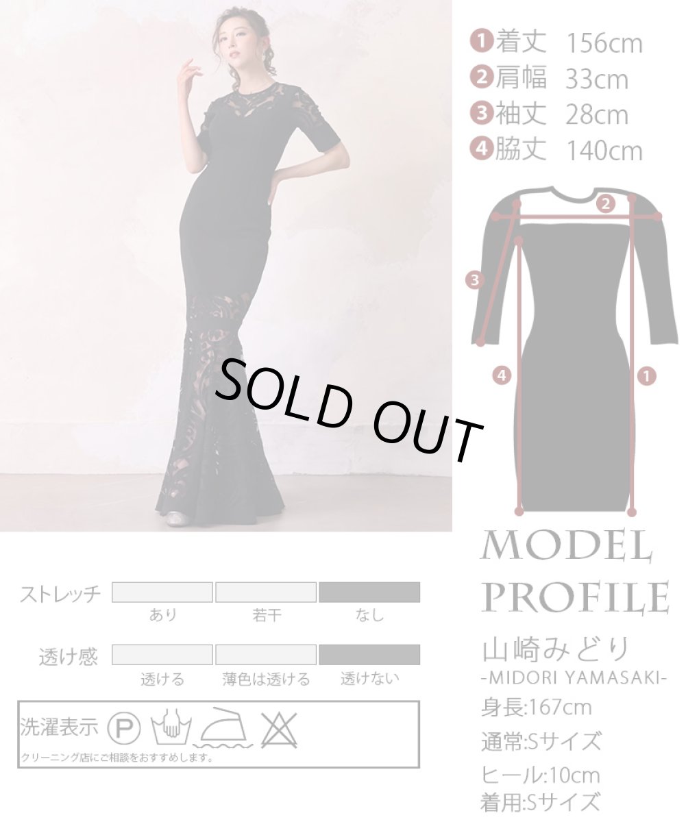 画像5: [韓国製][rinfarre]半袖・シンプル・ケミカルレース・シースルー・ハートカット・大人・エレガント・マーメイドライン・ロングドレス[山崎みどり着用]《送料＆代引き手数料無料》 (5)