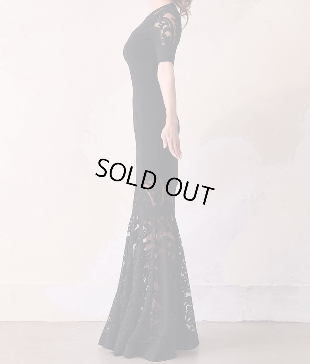 画像7: [韓国製][rinfarre]半袖・シンプル・ケミカルレース・シースルー・ハートカット・大人・エレガント・マーメイドライン・ロングドレス[山崎みどり着用]《送料＆代引き手数料無料》 (7)