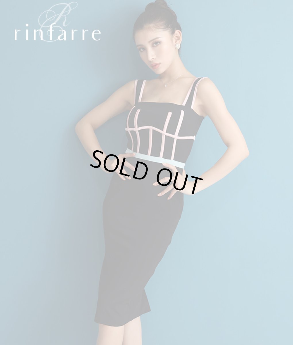 画像1: [韓国製][rinfarre][SALE品のため返品不可＆再入荷なしの現品限り]ブラック・ポップライン・ハイウエスト・ノースリーブ・タイト・ミディアムドレス・ワンピース[MIRIN着用][送料無料] (1)
