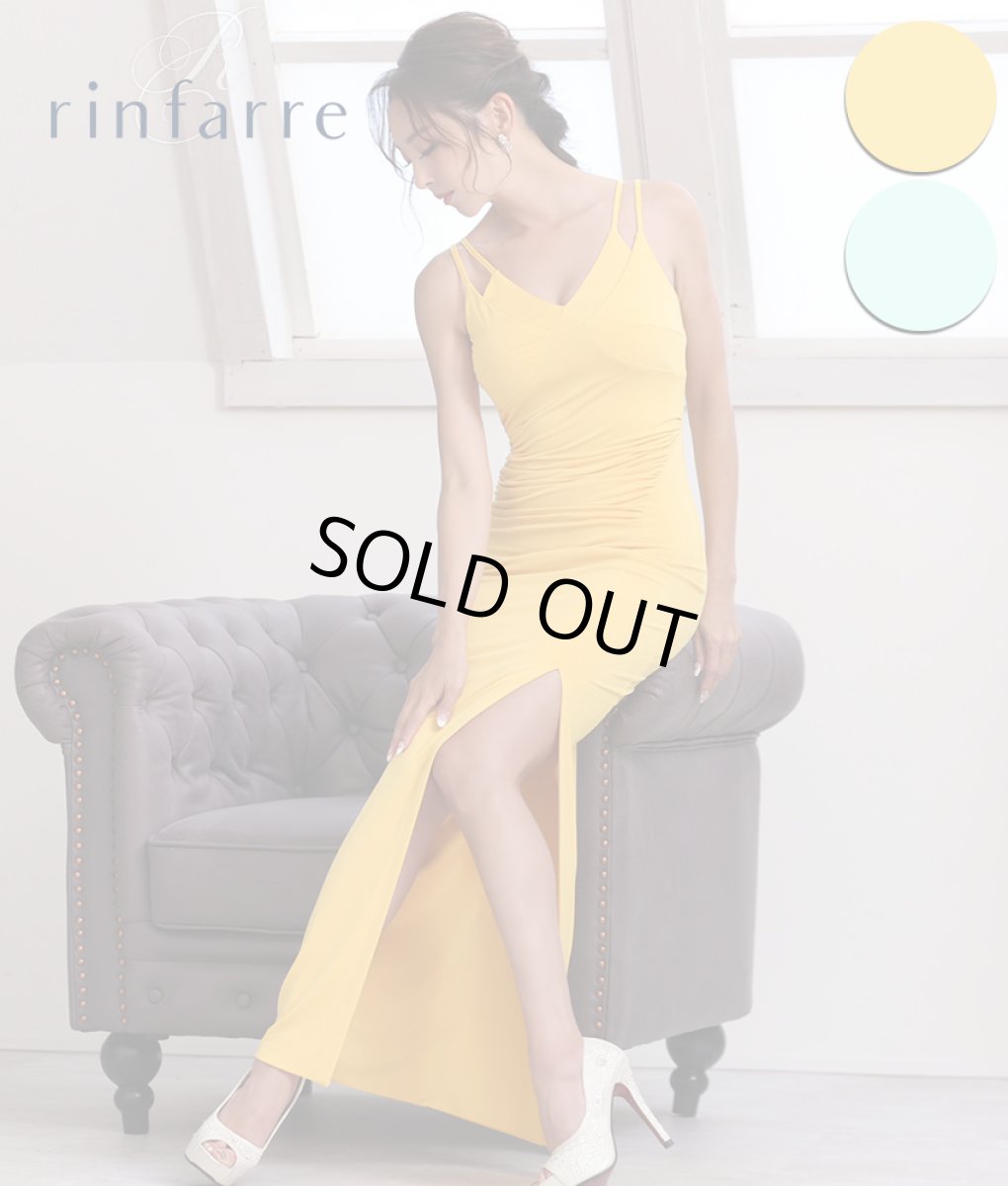 画像2: [韓国製][rinfarre][SALE品のため返品不可＆再入荷なしの現品限り]シンプル・無地・ギャザー入り・ストレッチ・スリット・キャミソール・タイト・ロングドレス[山崎みどり着用]《送料＆代引き手数料無料》myall (2)