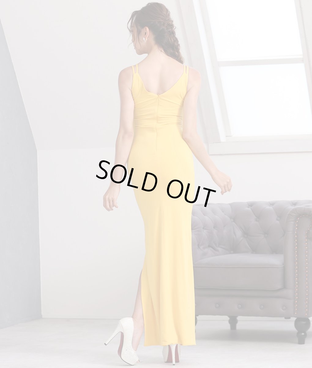 画像4: [韓国製][rinfarre][SALE品のため返品不可＆再入荷なしの現品限り]シンプル・無地・ギャザー入り・ストレッチ・スリット・キャミソール・タイト・ロングドレス[山崎みどり着用]《送料＆代引き手数料無料》myall (4)