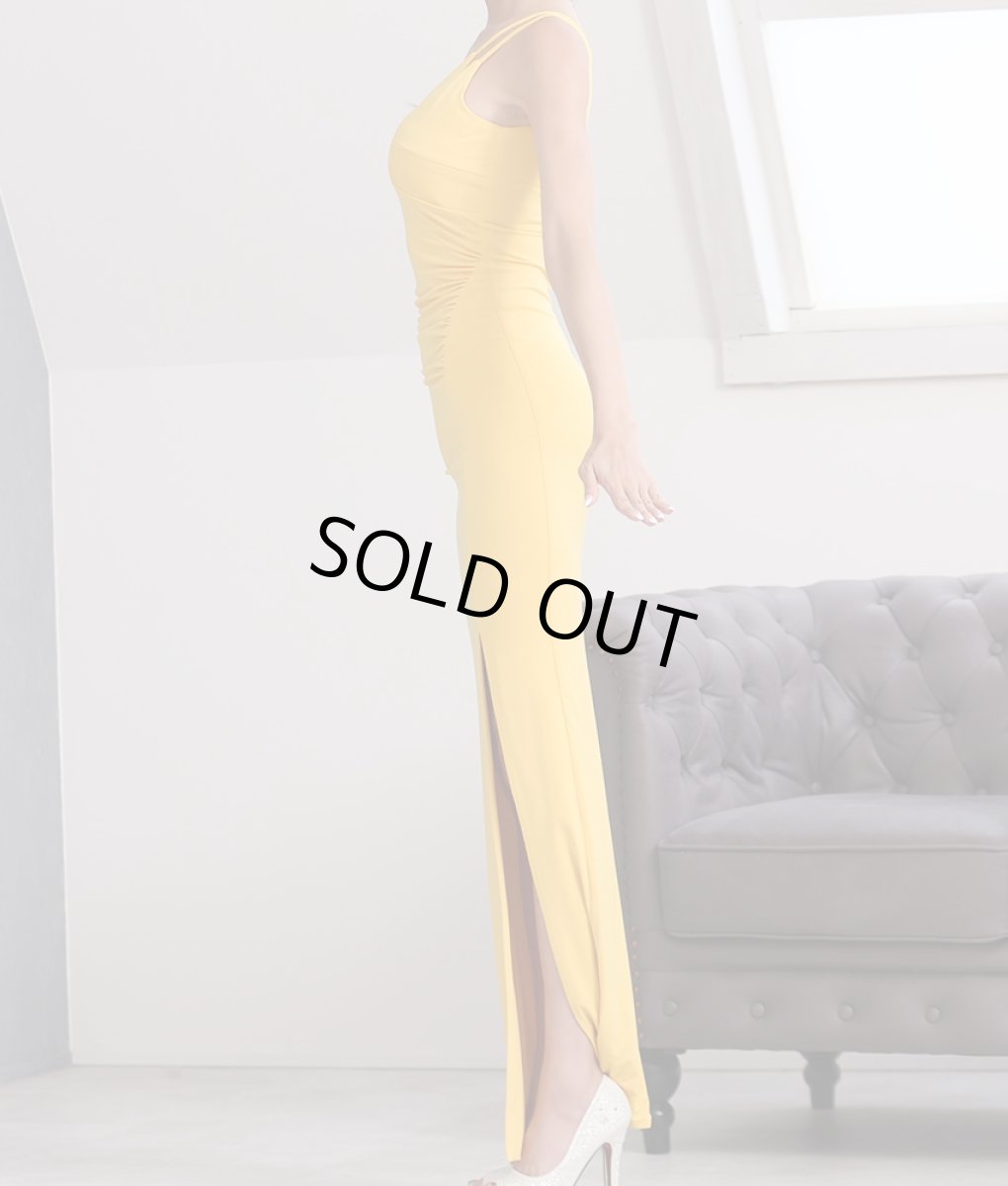 画像8: [韓国製][rinfarre][SALE品のため返品不可＆再入荷なしの現品限り]シンプル・無地・ギャザー入り・ストレッチ・スリット・キャミソール・タイト・ロングドレス[山崎みどり着用]《送料＆代引き手数料無料》myall (8)