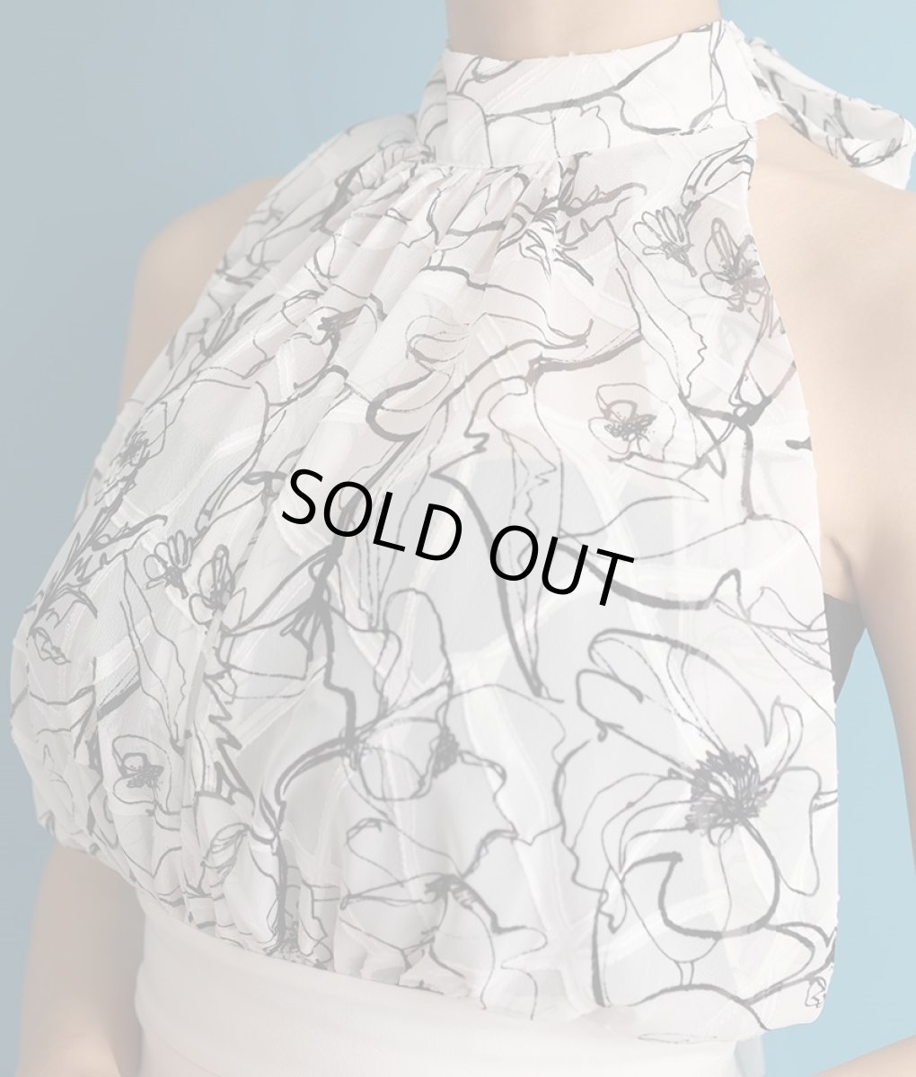 画像11: [韓国製][rinfarre]モノトーン・花柄・プリント・シフォン・ハイネック・ホルターネック・背中開き・タイト・ミディアムドレス・ワンピース[MIRIN着用][送料無料] (11)