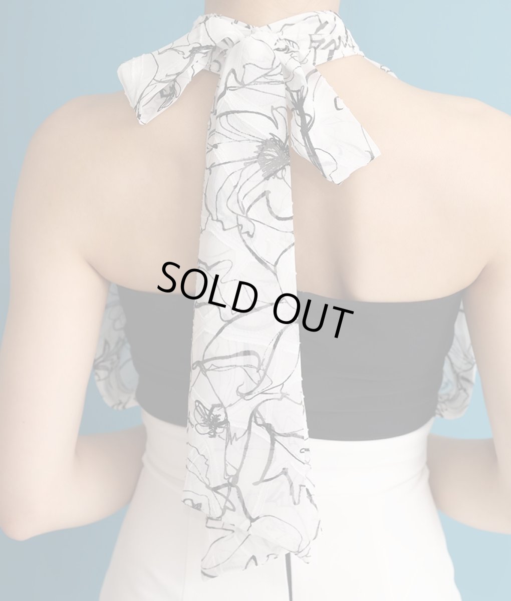 画像12: [韓国製][rinfarre]モノトーン・花柄・プリント・シフォン・ハイネック・ホルターネック・背中開き・タイト・ミディアムドレス・ワンピース[MIRIN着用][送料無料] (12)