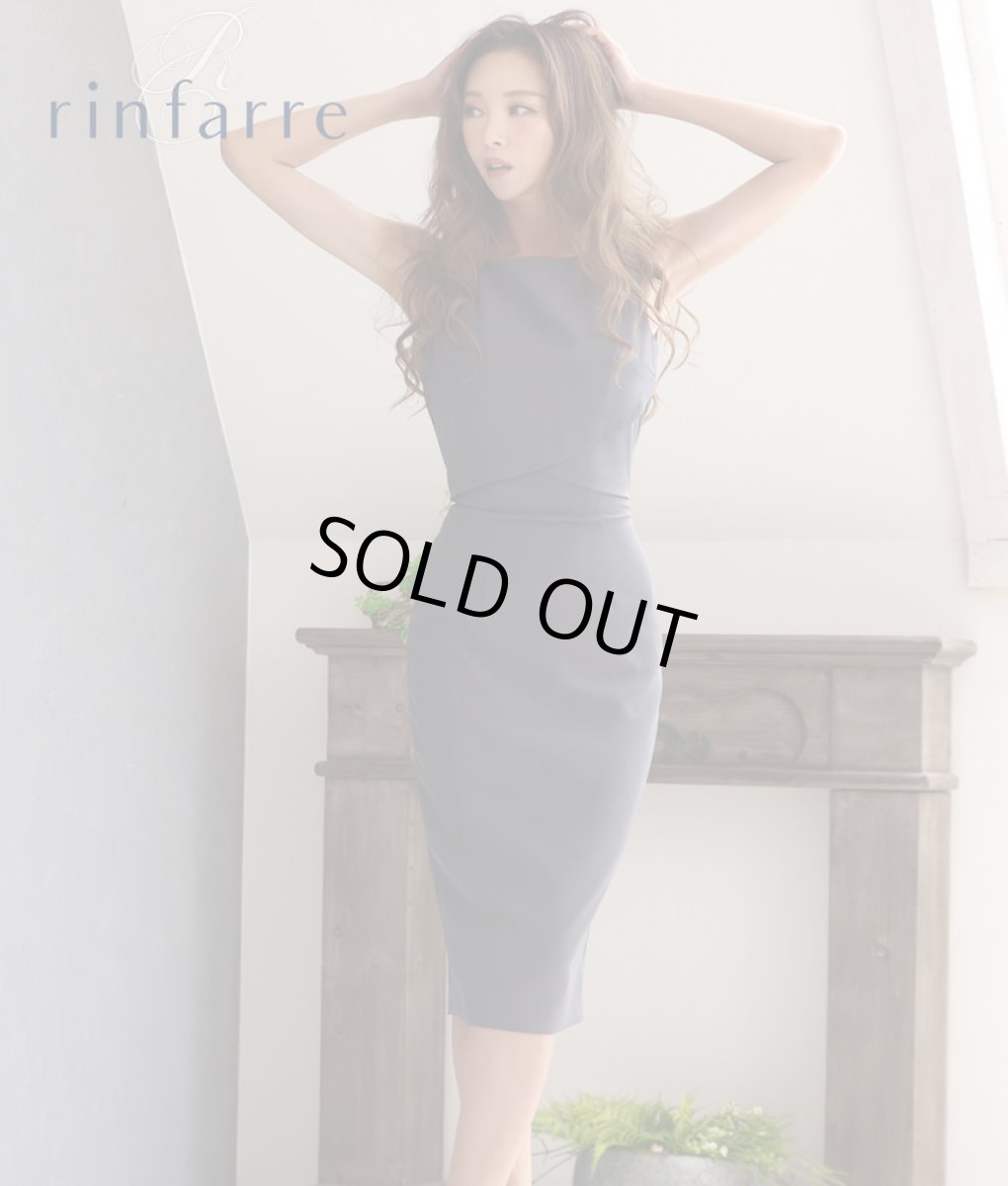 画像2: [韓国製][rinfarre]ダーク系・シンプル・無地・ボートネック・フロントクロス・ノースリーブ・タイト・ミディアムドレス・ワンピース[山崎みどり着用][送料無料]myall (2)