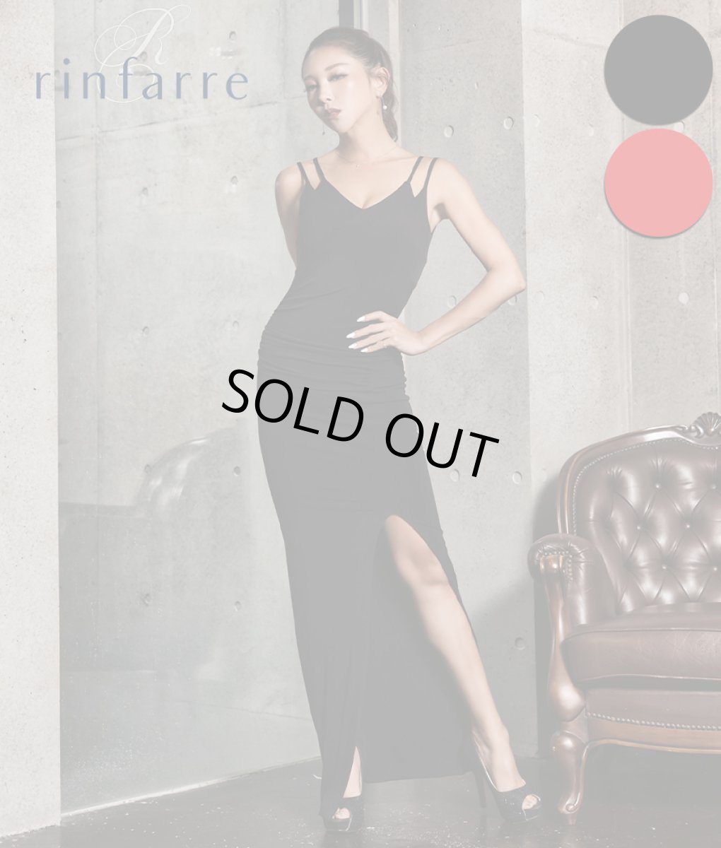 画像1: [韓国製][rinfarre][SALE品のため返品不可＆再入荷なしの現品限り]シンプル・無地・ギャザー入り・ストレッチ・スリット・キャミソール・タイト・ロングドレス[山崎みどり着用][送料無料]myall (1)