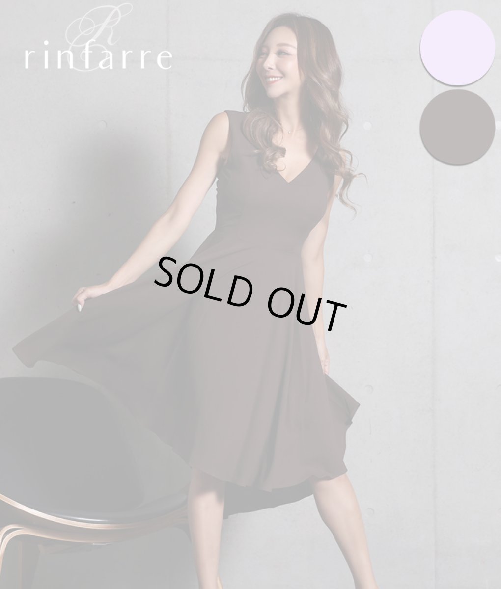 画像1: [韓国製][rinfarre][SALE品のため返品不可＆再入荷なしの現品限り]大人カラー・無地・ノースリーブ・Vネック・アシメントリー・Aライン・フレア・ミディアムドレス[山崎みどり・関あいか着用][送料無料]mybr (1)