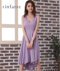 画像2: [韓国製][rinfarre][SALE品のため返品不可＆再入荷なしの現品限り]大人カラー・無地・ノースリーブ・Vネック・アシメントリー・Aライン・フレア・ミディアムドレス[山崎みどり・関あいか着用][送料無料]mybr (2)