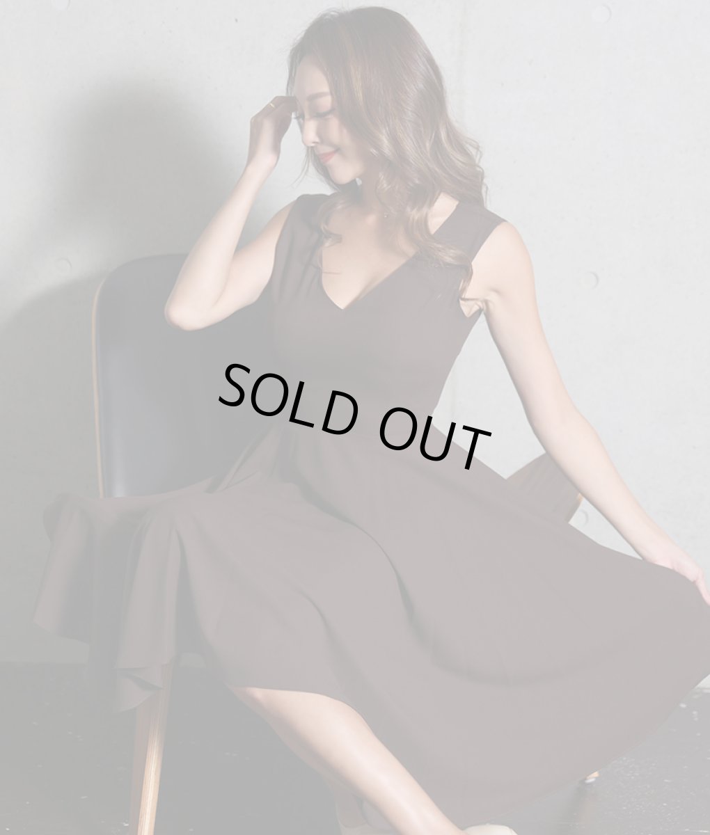 画像5: [韓国製][rinfarre][SALE品のため返品不可＆再入荷なしの現品限り]大人カラー・無地・ノースリーブ・Vネック・アシメントリー・Aライン・フレア・ミディアムドレス[山崎みどり・関あいか着用][送料無料]mybr (5)