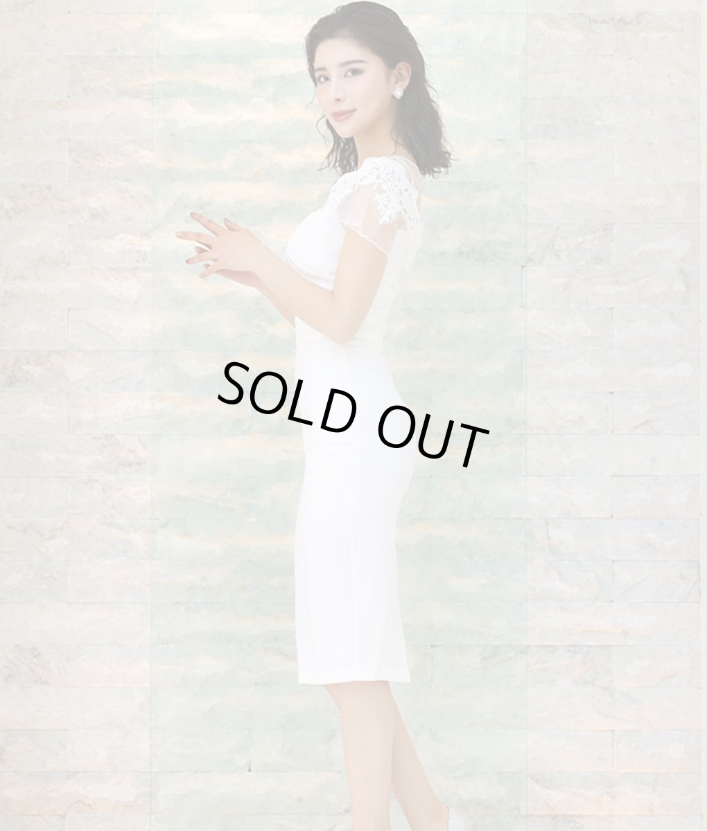 画像3: [韓国製][rinfarre][SALE品のため返品不可＆再入荷なしの現品限り]デコルテ＆半袖シースルーレース・刺繍・タイト・ハートカット・ミディアムドレス・膝丈・ワンピース[山崎みどり・MIRIN着用][送料無料]mywn (3)