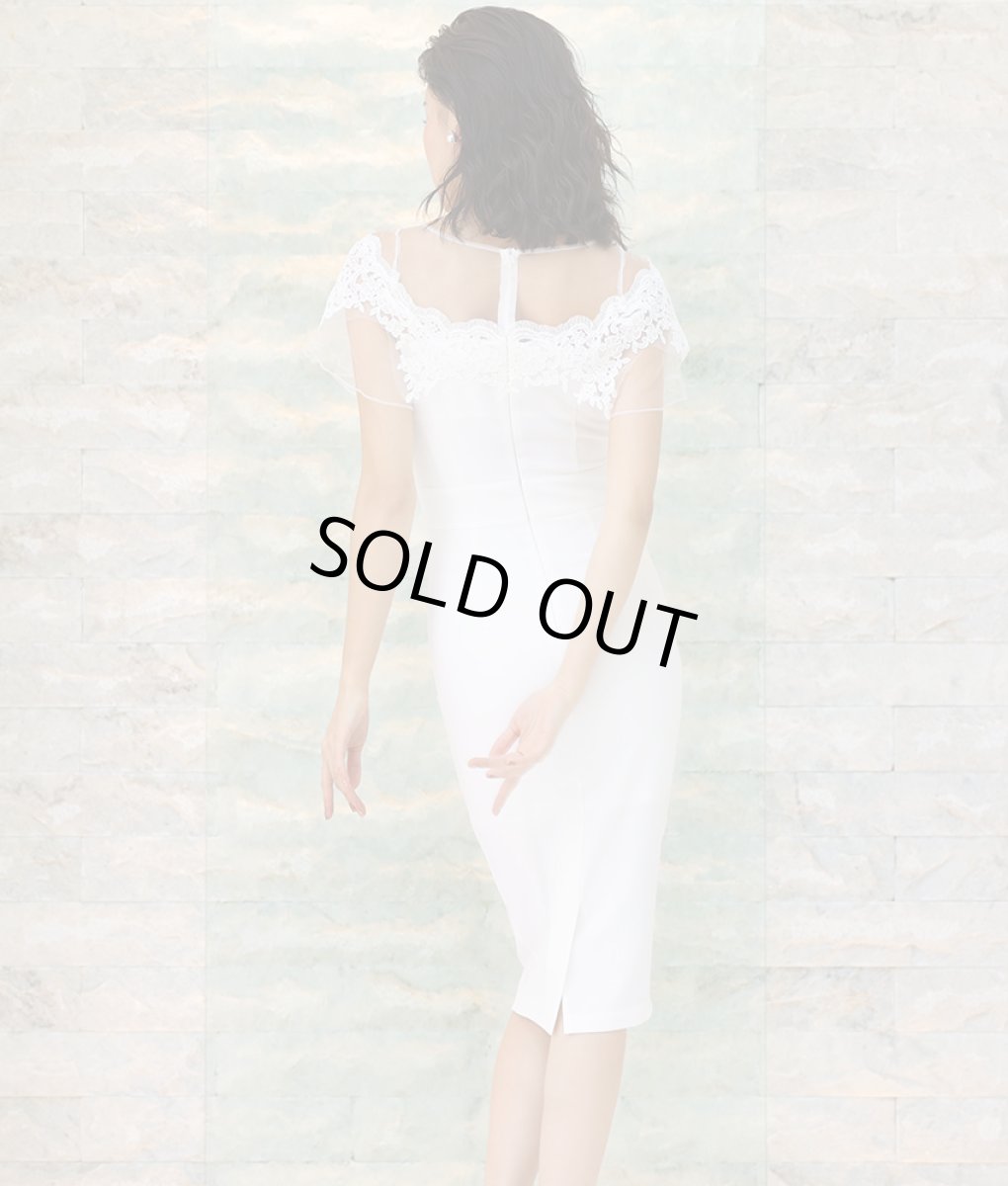 画像4: [韓国製][rinfarre][SALE品のため返品不可＆再入荷なしの現品限り]デコルテ＆半袖シースルーレース・刺繍・タイト・ハートカット・ミディアムドレス・膝丈・ワンピース[山崎みどり・MIRIN着用][送料無料]mywn (4)