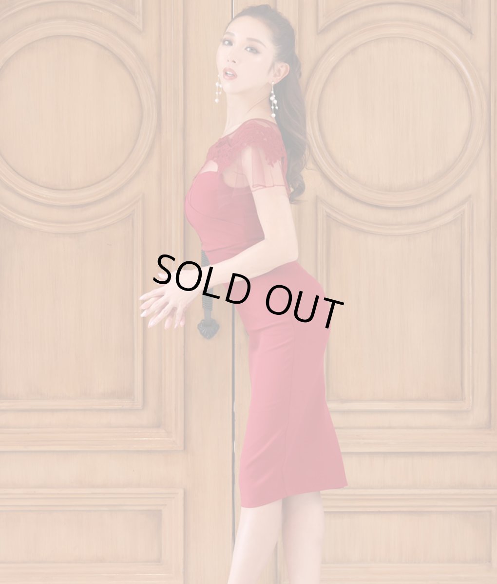 画像5: [韓国製][rinfarre][SALE品のため返品不可＆再入荷なしの現品限り]デコルテ＆半袖シースルーレース・刺繍・タイト・ハートカット・ミディアムドレス・膝丈・ワンピース[山崎みどり・MIRIN着用][送料無料]mywn (5)