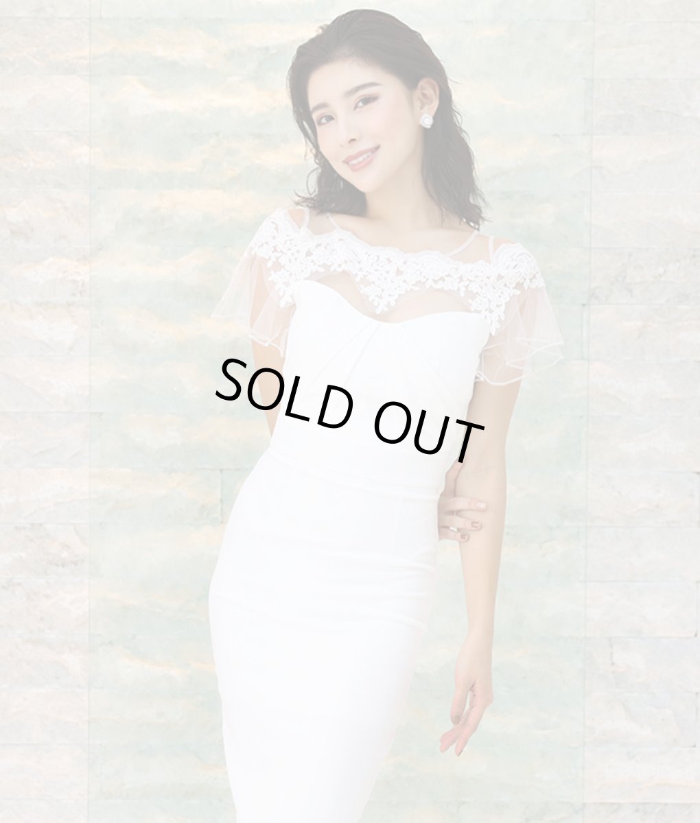 画像6: [韓国製][rinfarre][SALE品のため返品不可＆再入荷なしの現品限り]デコルテ＆半袖シースルーレース・刺繍・タイト・ハートカット・ミディアムドレス・膝丈・ワンピース[山崎みどり・MIRIN着用][送料無料]mywn (6)