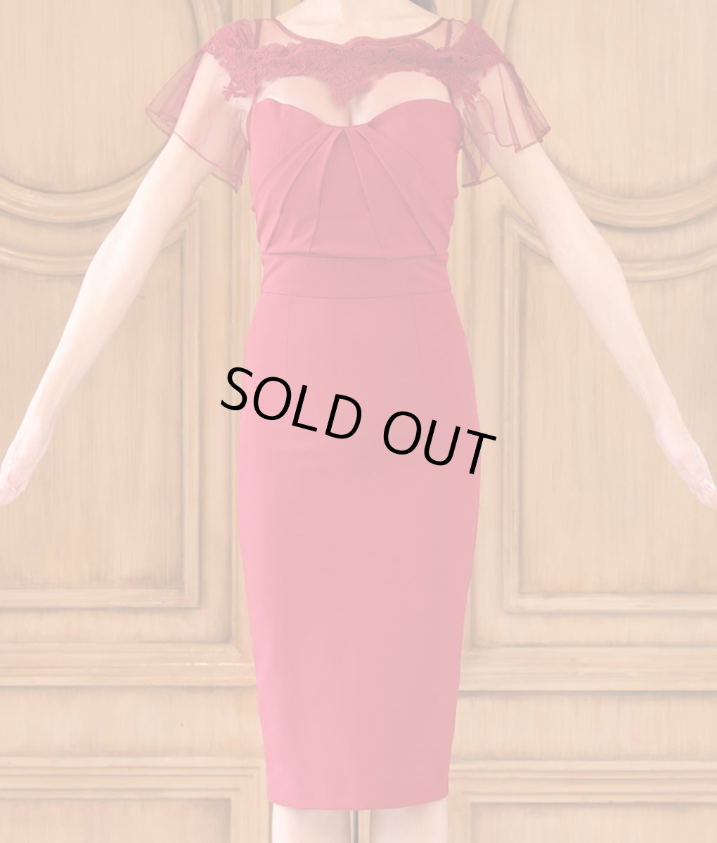 画像8: [韓国製][rinfarre][SALE品のため返品不可＆再入荷なしの現品限り]デコルテ＆半袖シースルーレース・刺繍・タイト・ハートカット・ミディアムドレス・膝丈・ワンピース[山崎みどり・MIRIN着用][送料無料]mywn (8)