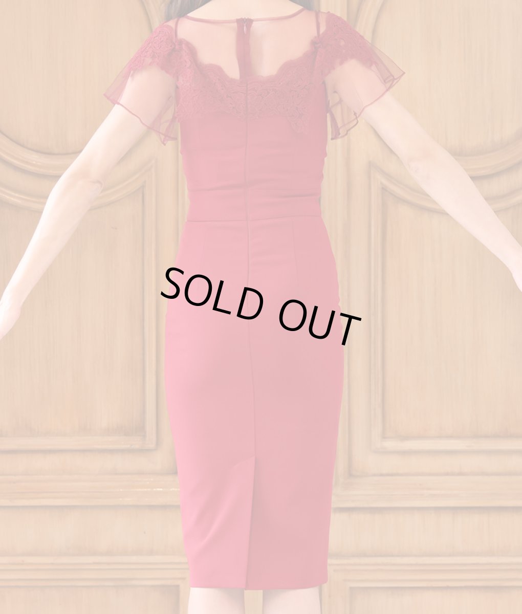 画像10: [韓国製][rinfarre][SALE品のため返品不可＆再入荷なしの現品限り]デコルテ＆半袖シースルーレース・刺繍・タイト・ハートカット・ミディアムドレス・膝丈・ワンピース[山崎みどり・MIRIN着用][送料無料]mywn (10)