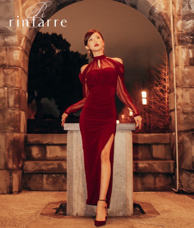 韓国製][rinfarre]シフォンレイヤード・ワイン・シンプル・無地