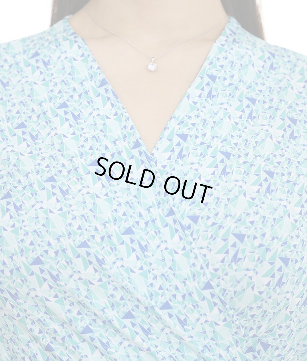 画像9: [韓国製][rinfarre]ブルー×グリーン・ジオメトリック・Vネック・カシュクール・七分袖・マキシ・ロングドレス・ラップワンピース[MIRIN着用][送料無料] (9)