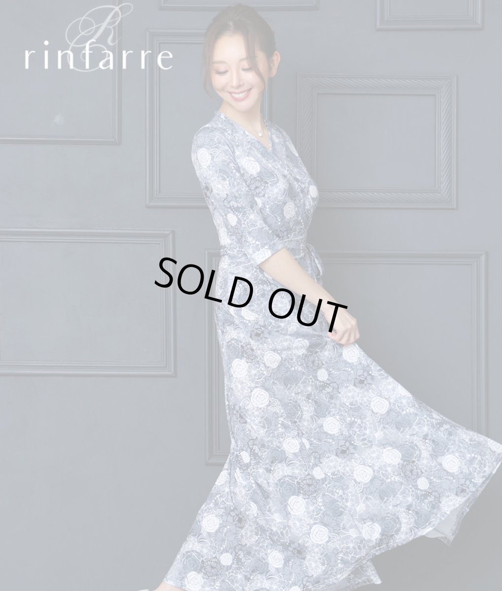 画像2: [SALE品のため返品不可＆再入荷なしの現品限り][韓国製][rinfarre]花柄・水彩画風・パステルVネック・カシュクール・七分袖・マキシ・ロングドレス・ワンピース[山崎みどり・黒木麗奈着用]mygygr (2)