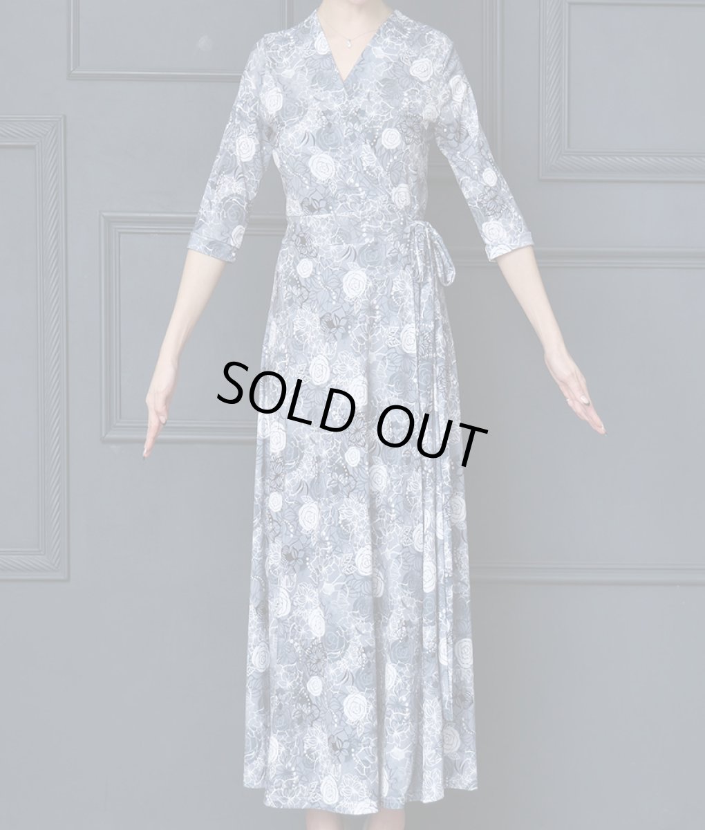 画像11: [SALE品のため返品不可＆再入荷なしの現品限り][韓国製][rinfarre]花柄・水彩画風・パステルVネック・カシュクール・七分袖・マキシ・ロングドレス・ワンピース[山崎みどり・黒木麗奈着用]mygygr (11)