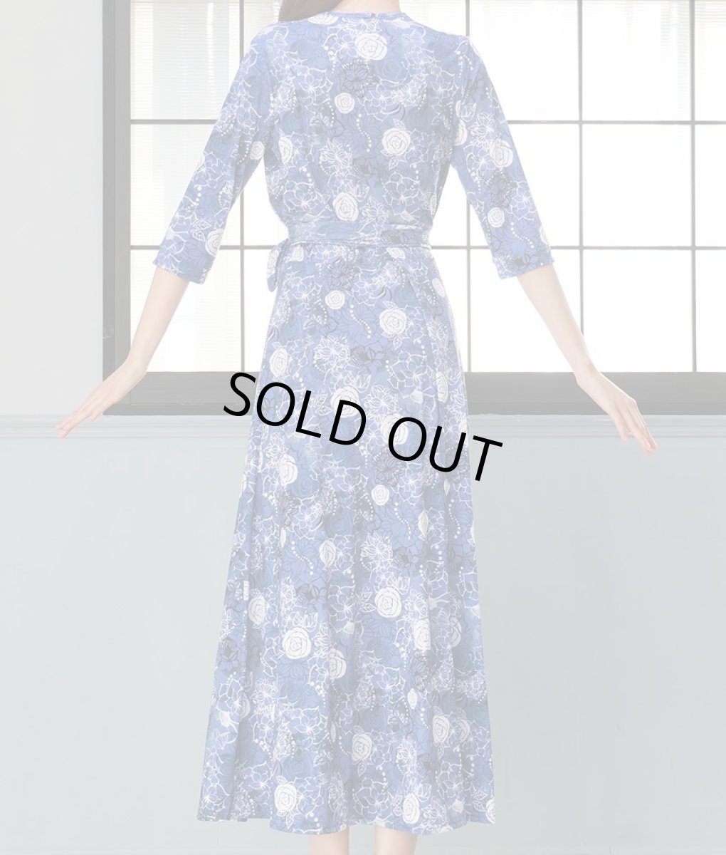 画像13: [SALE品のため返品不可＆再入荷なしの現品限り][韓国製][rinfarre]花柄・水彩画風・パステルVネック・カシュクール・七分袖・マキシ・ロングドレス・ワンピース[山崎みどり・黒木麗奈着用]mygygr (13)