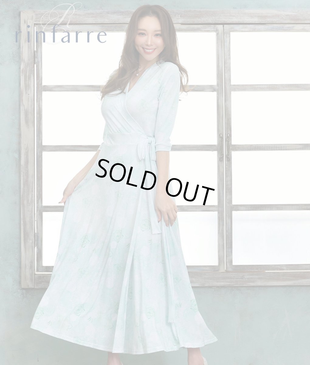 画像3: [SALE品のため返品不可＆再入荷なしの現品限り][韓国製][rinfarre]花柄・水彩画風・パステルVネック・カシュクール・七分袖・マキシ・ロングドレス・ワンピース[山崎みどり・黒木麗奈着用]mygygr (3)