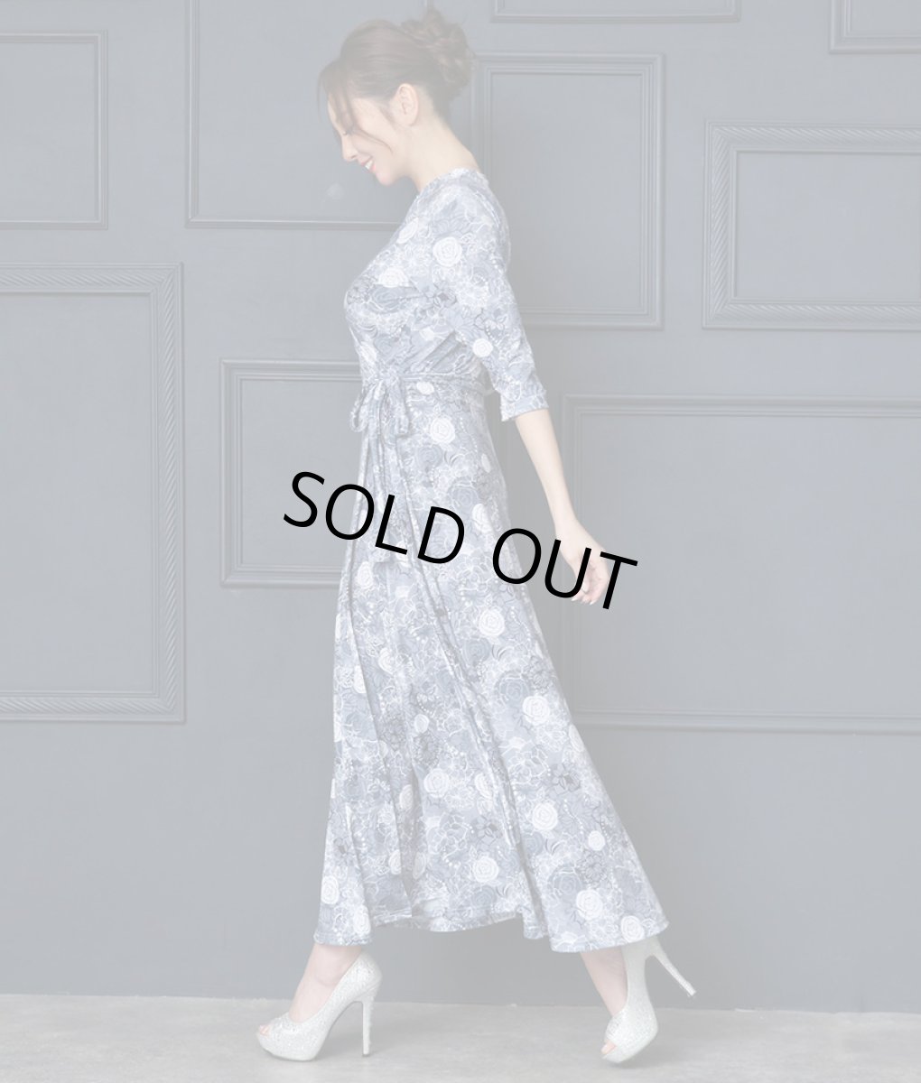 画像4: [SALE品のため返品不可＆再入荷なしの現品限り][韓国製][rinfarre]花柄・水彩画風・パステルVネック・カシュクール・七分袖・マキシ・ロングドレス・ワンピース[山崎みどり・黒木麗奈着用]mygygr (4)