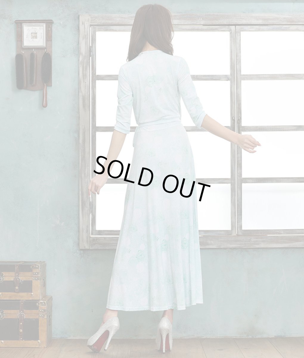画像6: [SALE品のため返品不可＆再入荷なしの現品限り][韓国製][rinfarre]花柄・水彩画風・パステルVネック・カシュクール・七分袖・マキシ・ロングドレス・ワンピース[山崎みどり・黒木麗奈着用]mygygr (6)