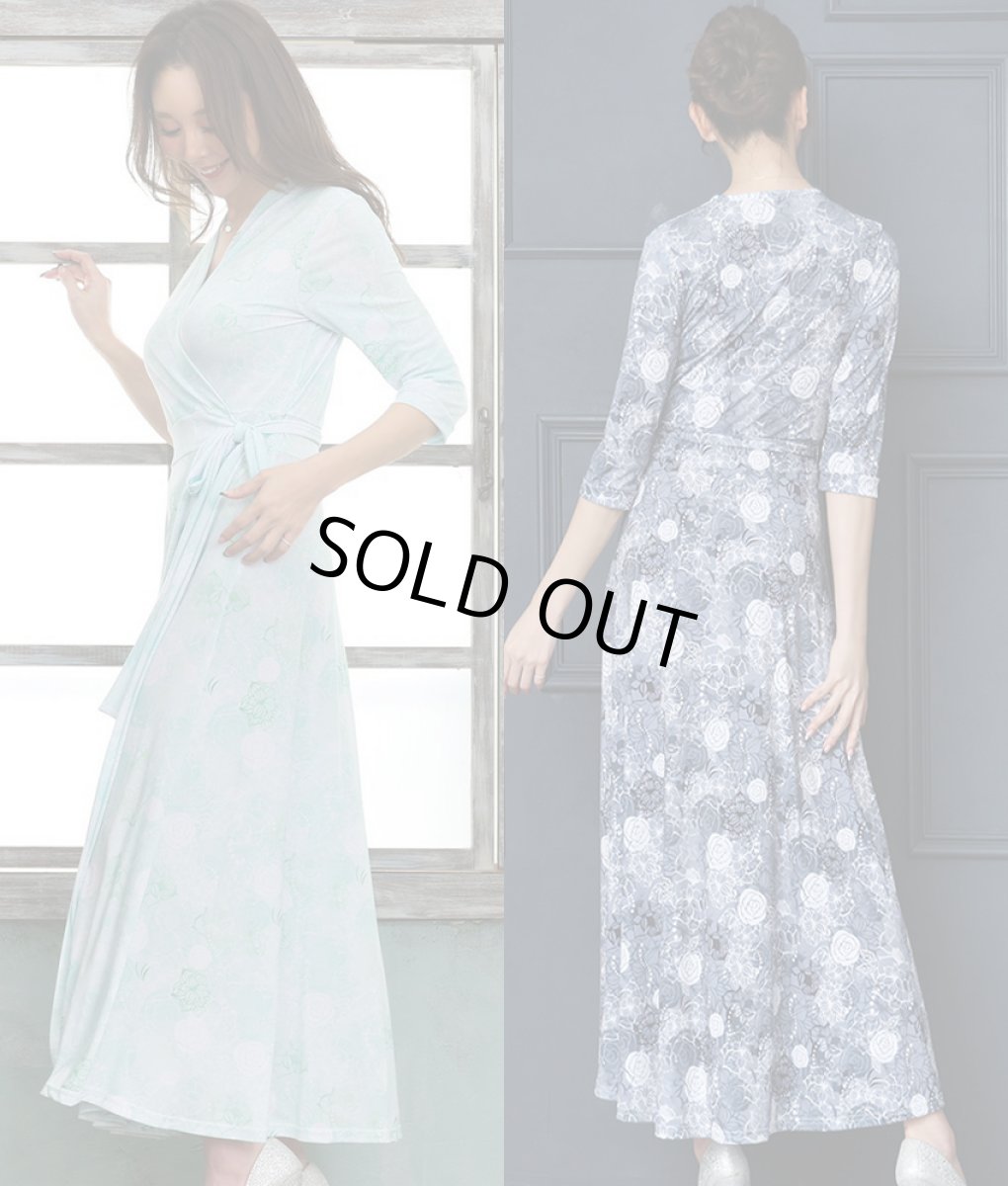 画像8: [SALE品のため返品不可＆再入荷なしの現品限り][韓国製][rinfarre]花柄・水彩画風・パステルVネック・カシュクール・七分袖・マキシ・ロングドレス・ワンピース[山崎みどり・黒木麗奈着用]mygygr (8)