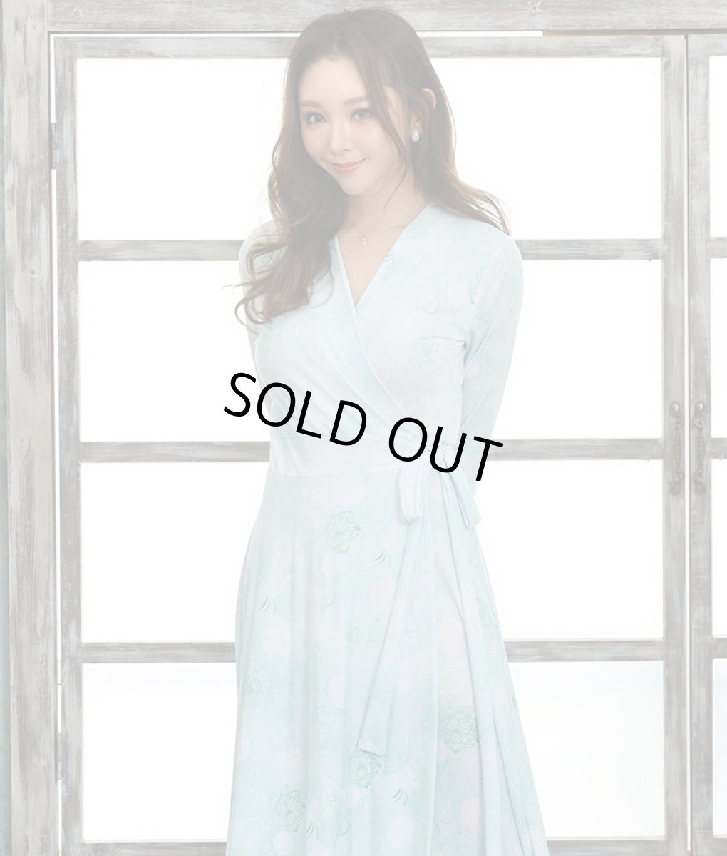 画像9: [SALE品のため返品不可＆再入荷なしの現品限り][韓国製][rinfarre]花柄・水彩画風・パステルVネック・カシュクール・七分袖・マキシ・ロングドレス・ワンピース[山崎みどり・黒木麗奈着用]mygygr (9)