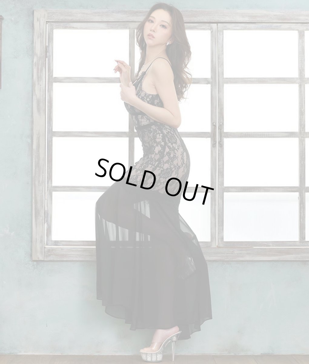 画像2: [SALE品のため返品不可＆再入荷なしの現品限り][韓国製][rinfarre]ブラックレース・ベージュベース・足元シースルー・セクシー・インポート・キャミソール・タイト・ロングドレス[山崎みどり着用] (2)