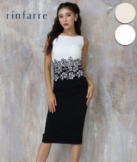 画像1: [韓国製][rinfarre]ホワイト×ブラック・ウエストレース・切り替え・ボートネック・ノースリーブ・タイト・ミディアムドレス・ワンピース[MIRIN着用]《送料＆代引き手数料無料》 (1)