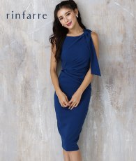 画像1: [韓国製][rinfarre]ネイビー・肩リボン・無地・ノースリーブ・シンプル・ウエストタック・ミディアムドレス・ワンピース[MIRIN着用][送料無料] (1)