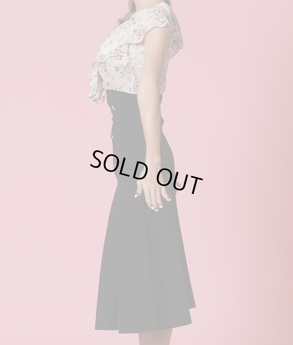 画像7: [韓国製][rinfarre][SALE品のため返品不可＆再入荷なしの現品限り]花柄・フリル・シフォンブラウス・金ボタン・ハイウエスト・マーメイド・ミディアムスカート・セットアップ・ツーピース[山崎みどり着用]《送料＆代引き手数料無料》my (7)